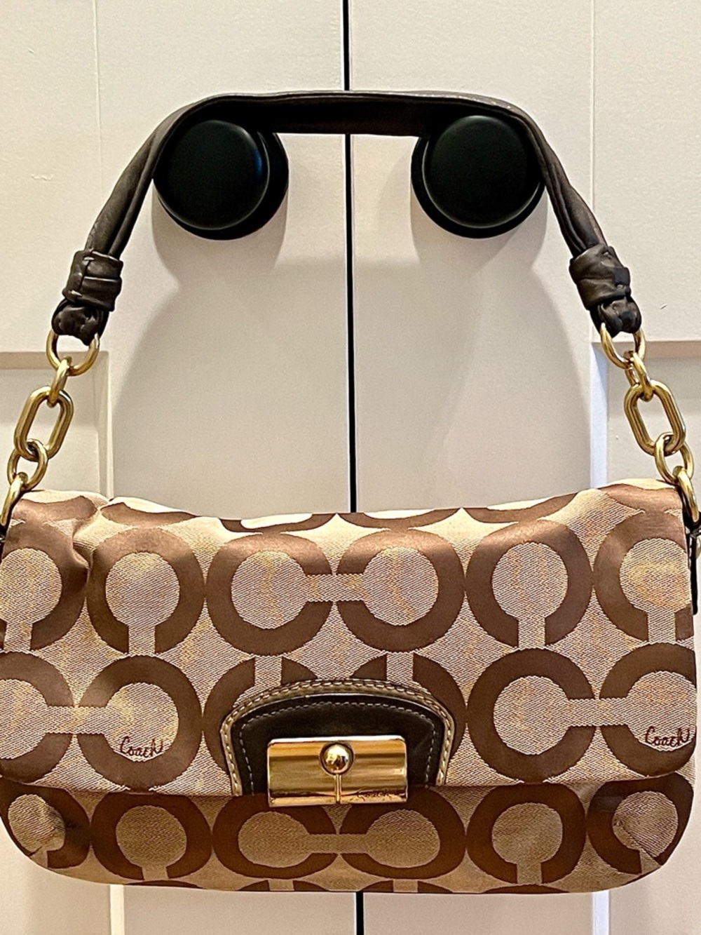COACH Signature Shoulder Bag with Gold Hardware